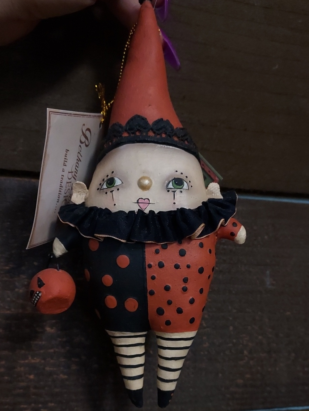 Bethany Lowe Black, Green and Pink Whimsical Clown Ornament